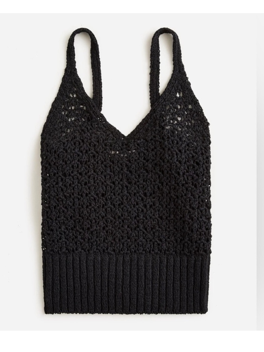 NWT J. Crew Black Crochet V-neck Sweater Tank in Textured Pointelle BR545